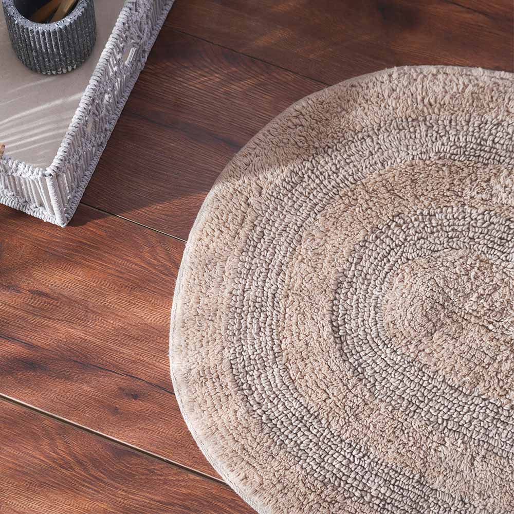 Regency Striped Oval Loop-Tufted Bathmat - Beige