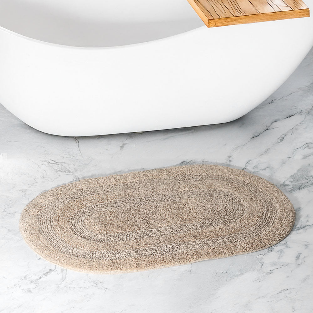 Regency Striped Oval Loop-Tufted Bathmat - Beige