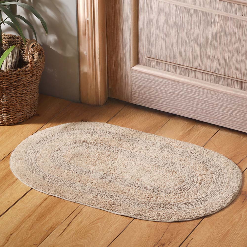 Regency Striped Oval Loop-Tufted Bathmat - Beige