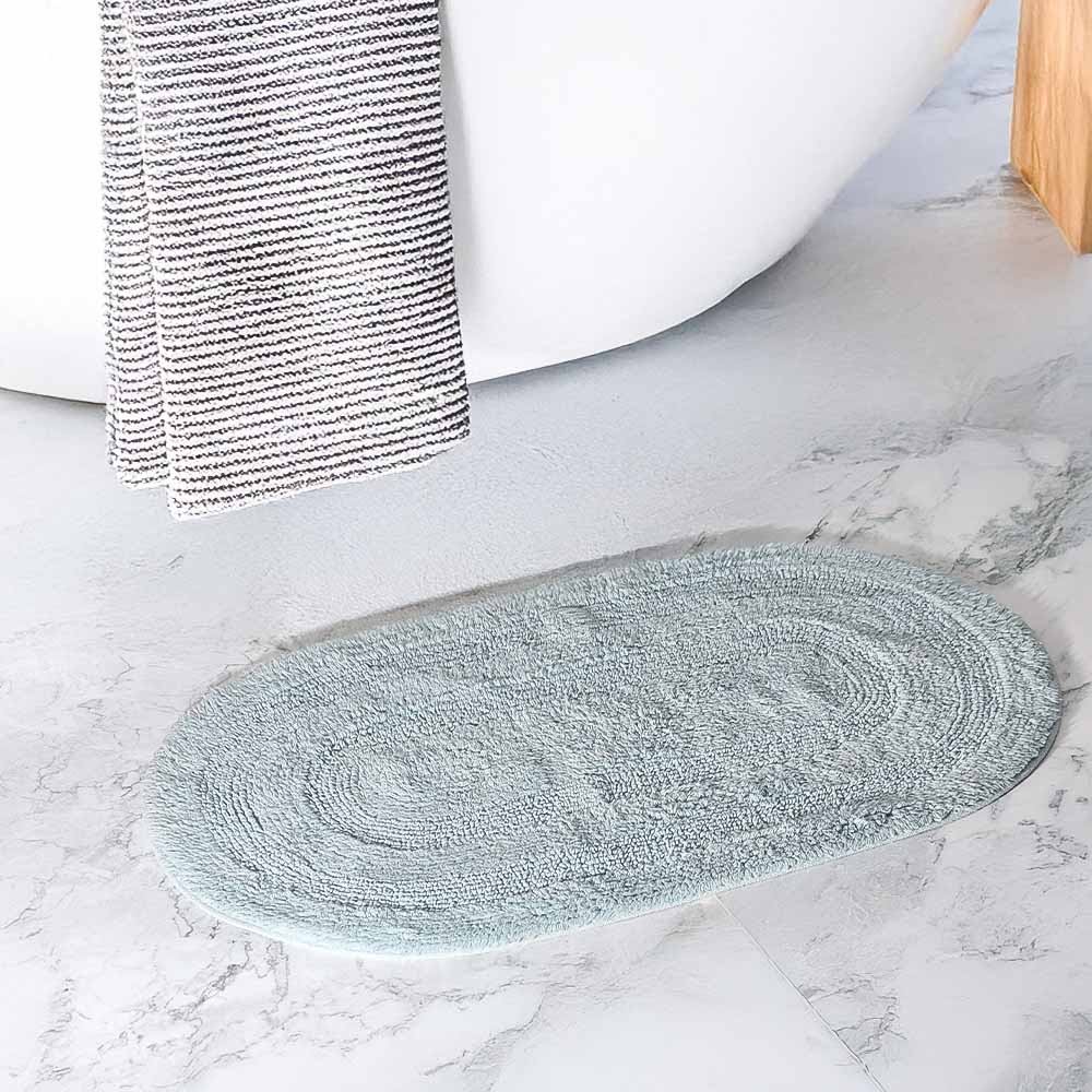 Regency Striped Oval Loop-Tufted Bathmat - Light Blue