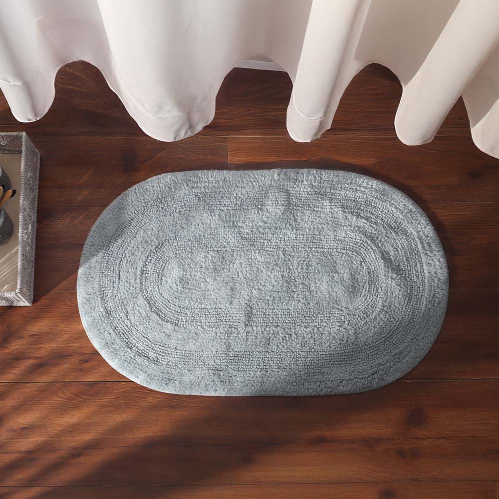 Regency Striped Oval Loop-Tufted Bathmat - Light Blue