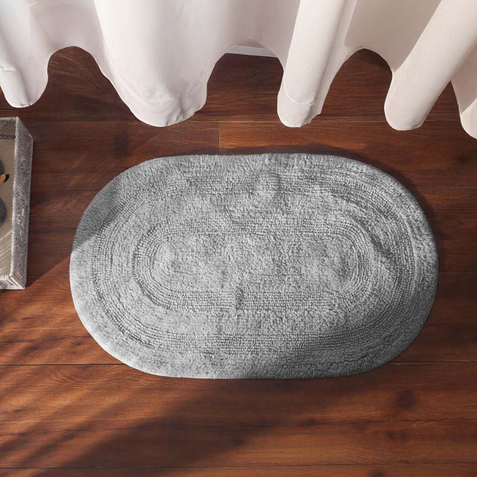 Regency Striped Oval Loop-Tufted Bathmat - Pebble Grey