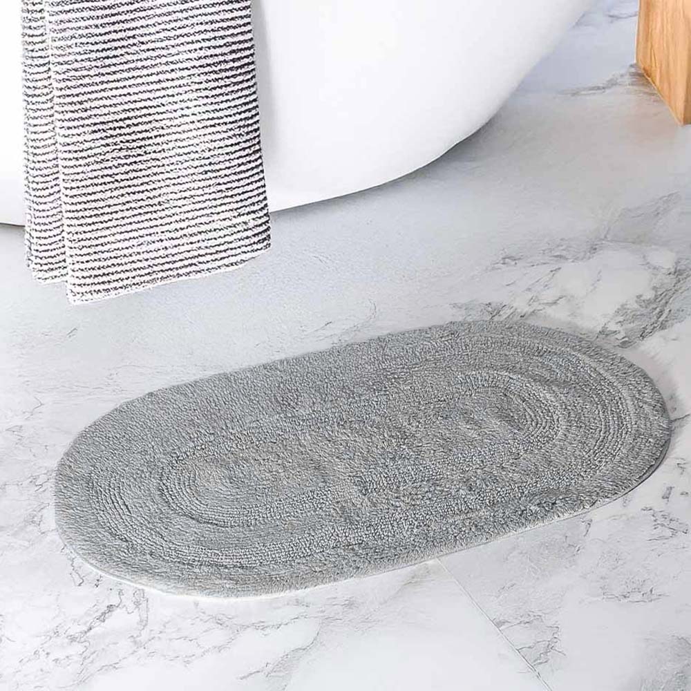 Regency Striped Oval Loop-Tufted Bathmat - Pebble Grey
