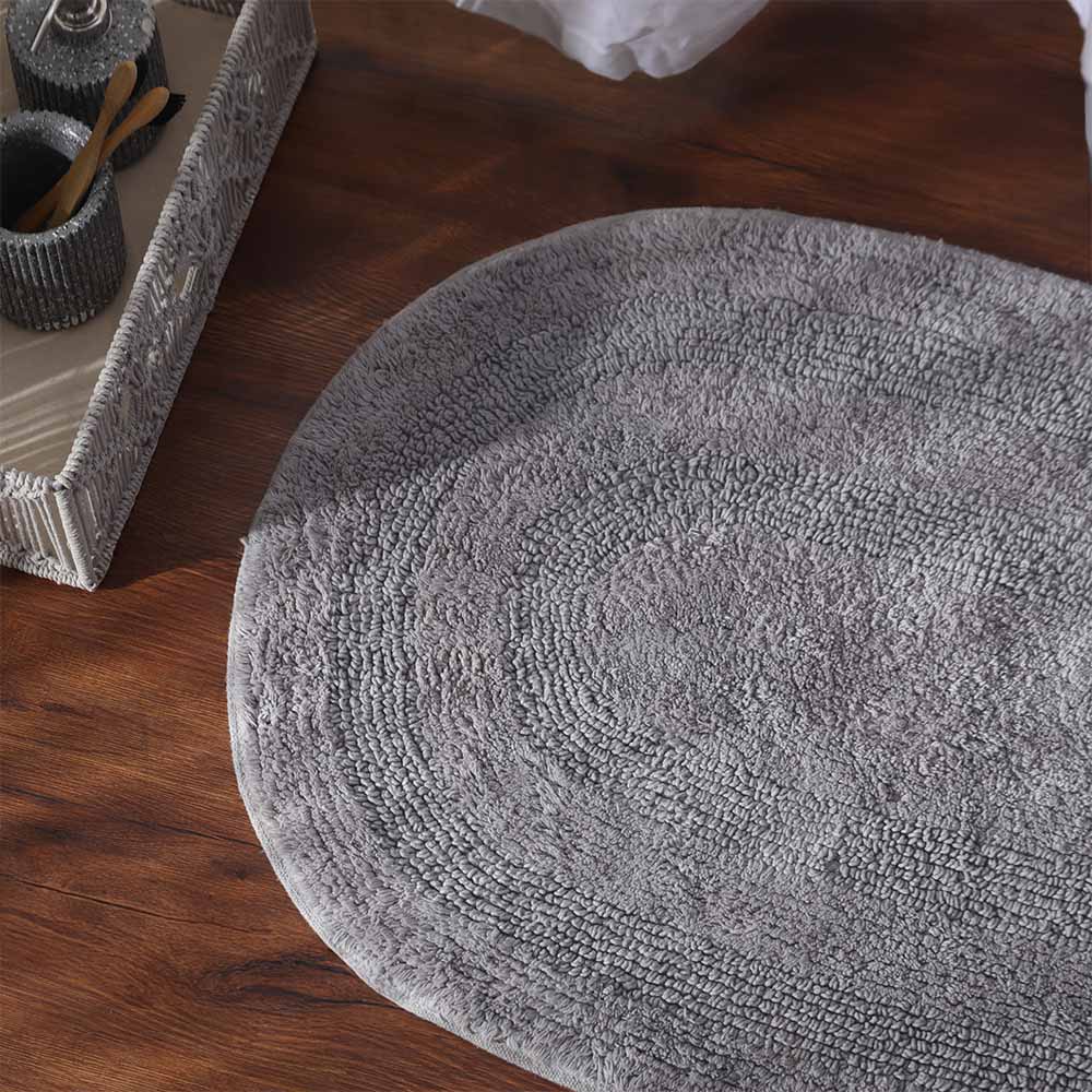 Regency Striped Oval Loop-Tufted Bathmat - Pebble Grey