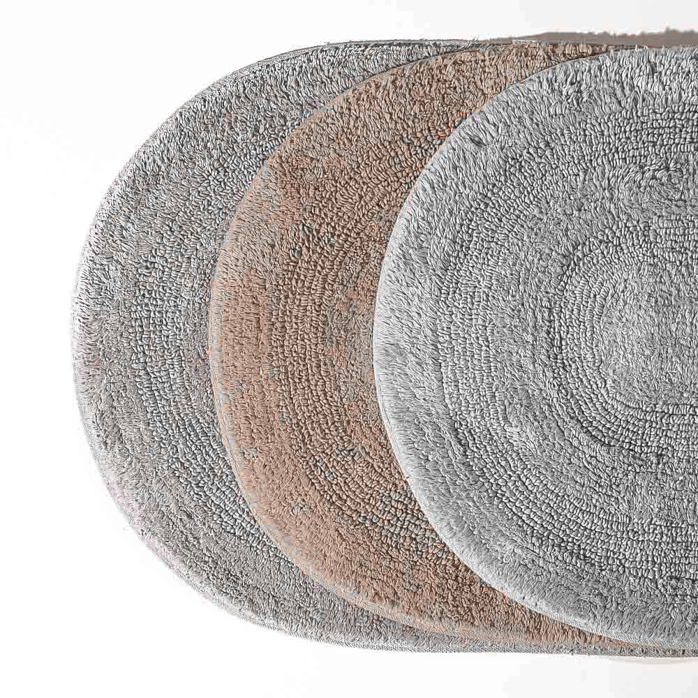Regency Striped Oval Loop-Tufted Bathmat - Beige