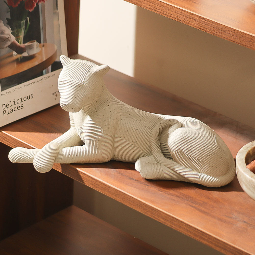Ribbed Resting Cheetah Sculpture Large - Speckled Grey