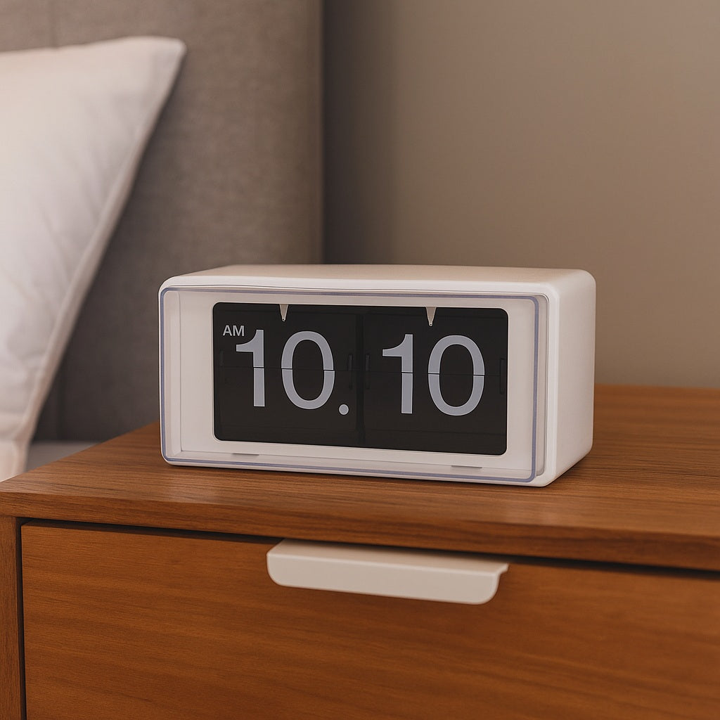 Retro Boxed Flip Table Clock - White