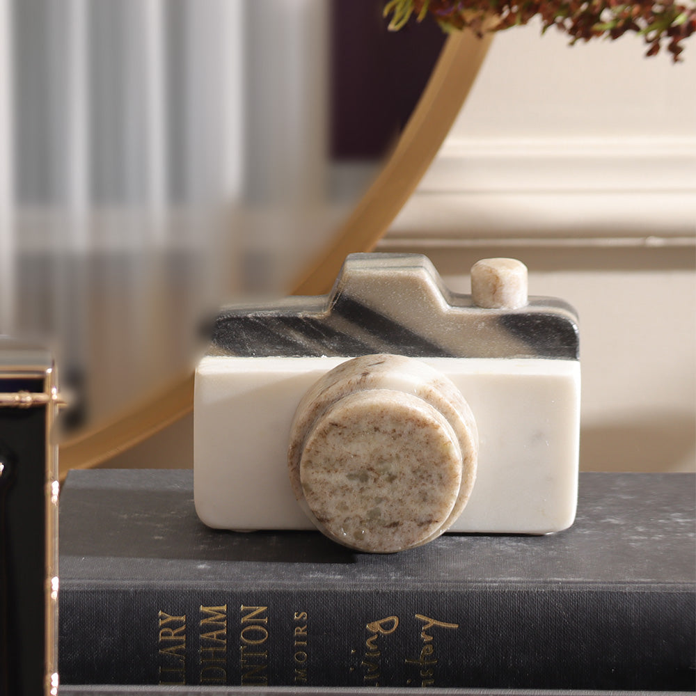 Retro Camera Marble Sculpture - Monochrome