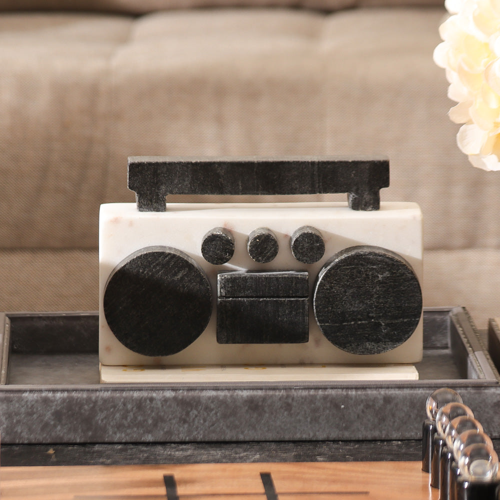 Retro Radio Marble Sculpture - Monochrome