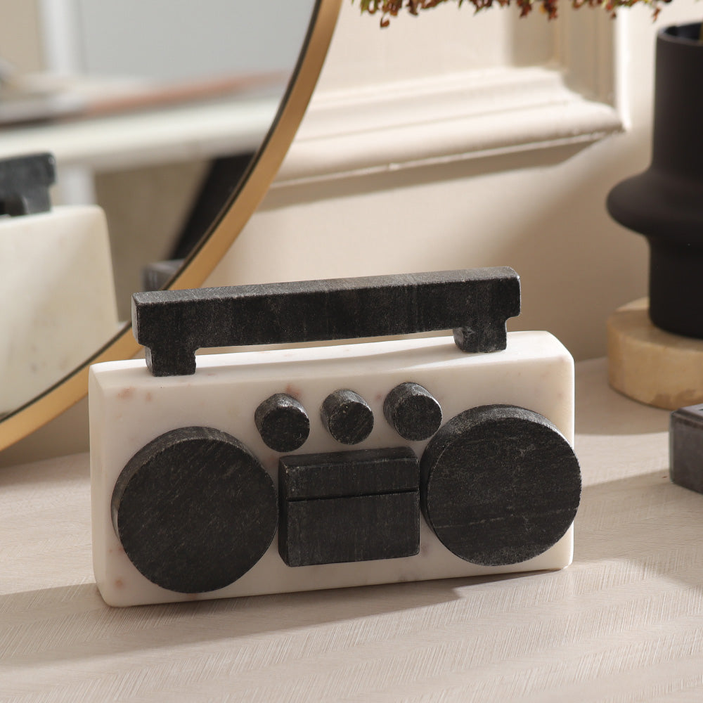 Retro Radio Marble Sculpture - Monochrome