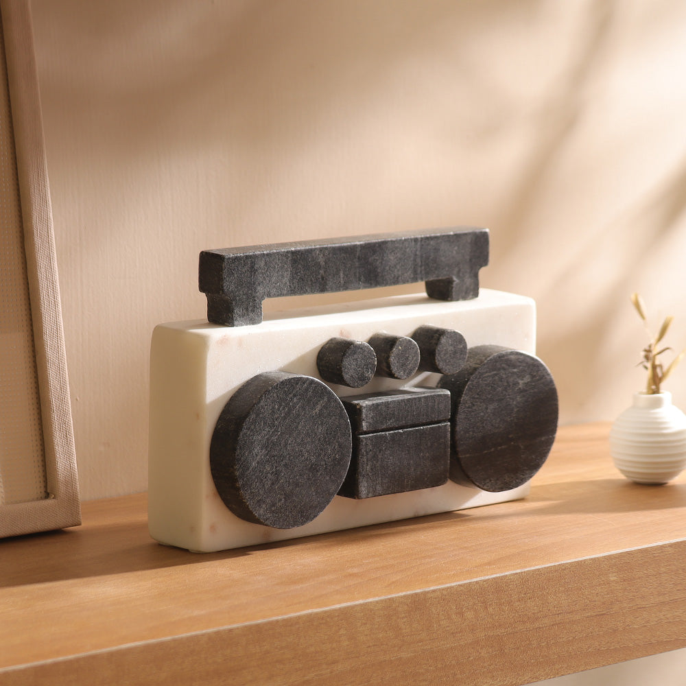 Retro Radio Marble Sculpture - Monochrome