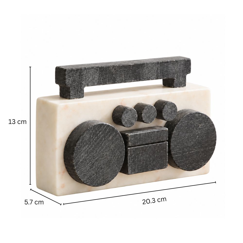 Retro Radio Marble Sculpture - Monochrome