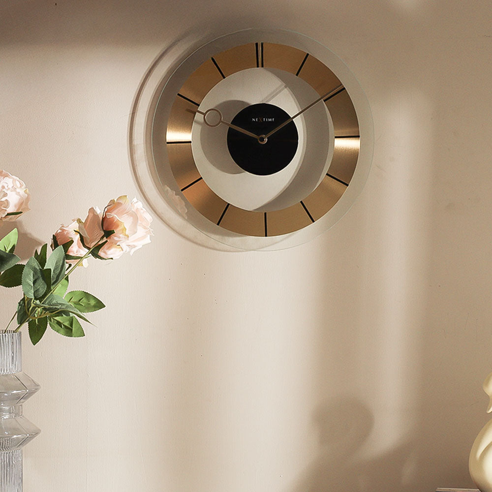 Retro Glass Wall Clock 31cm - Gold