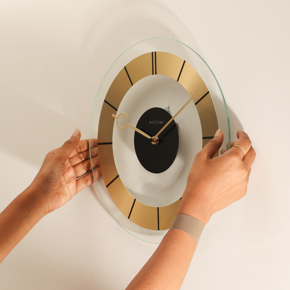 Retro Glass Wall Clock 31cm - Gold
