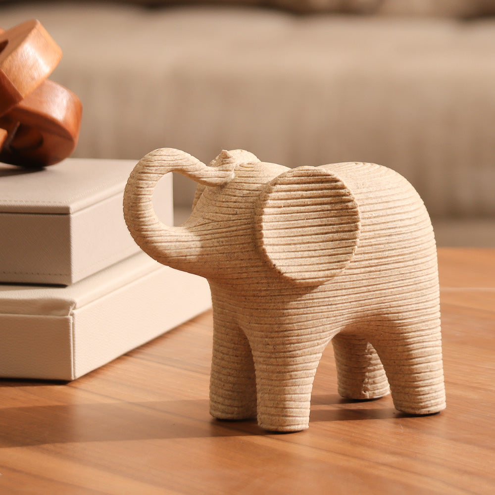 Ribbed Elephant Sculpture Medium - Taupe