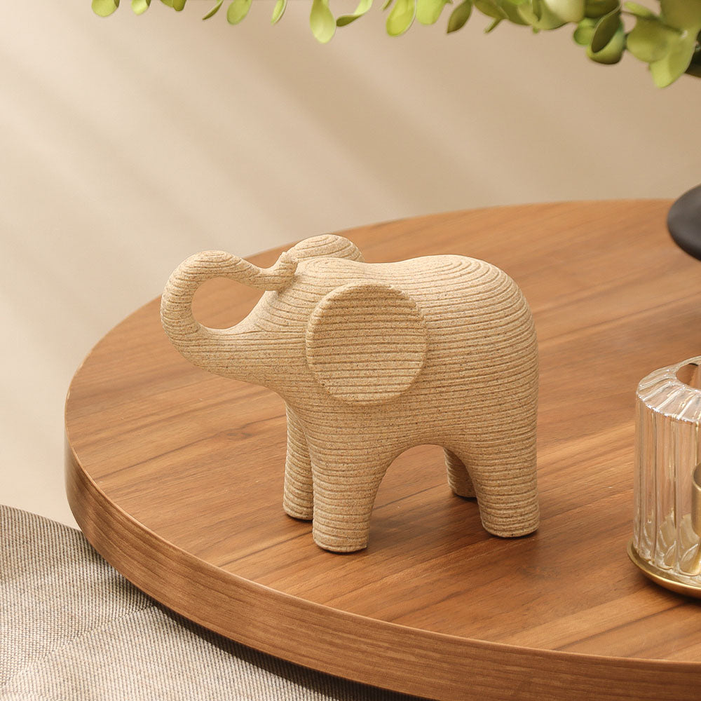 Ribbed Elephant Sculpture Medium - Taupe