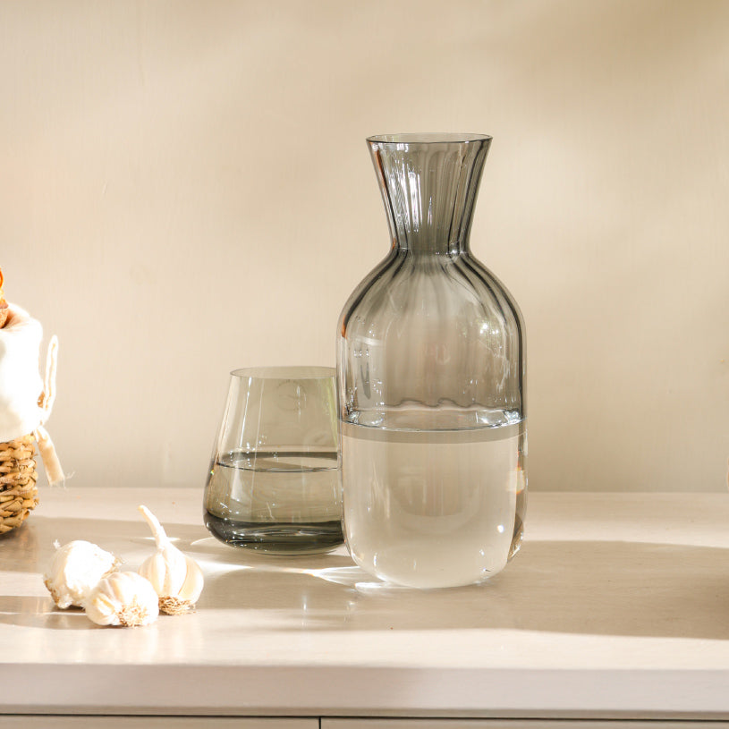 Ribbed Glass Carafe - Shaded Grey