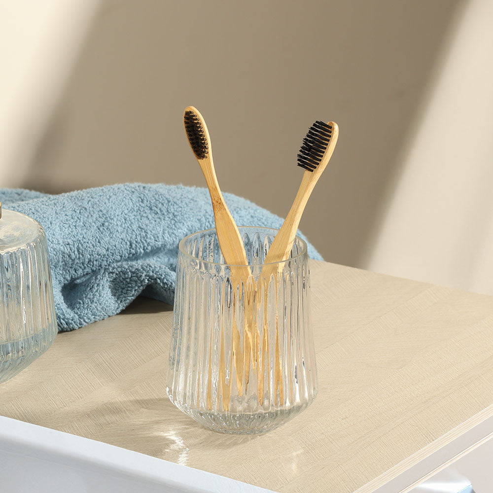 Ribbed Glass Toothbrush Tumbler - Clear