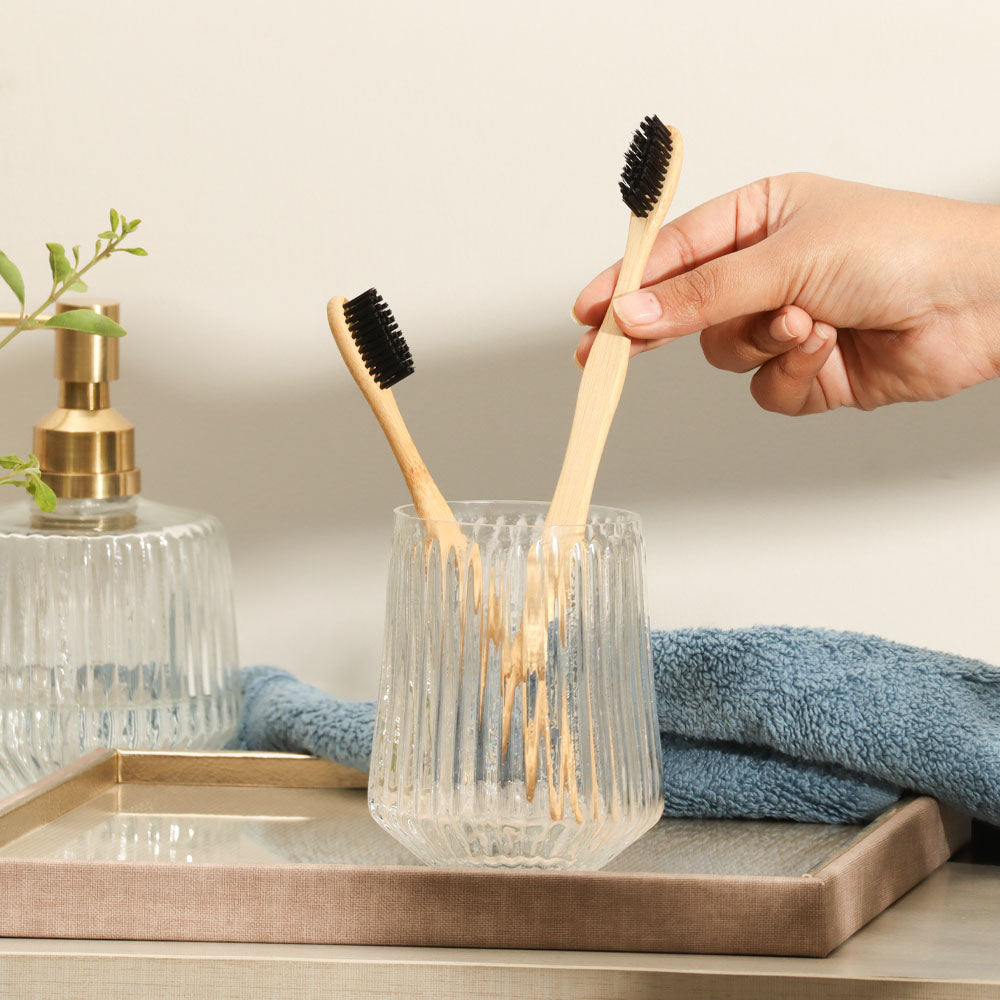 Ribbed Glass Toothbrush Tumbler - Clear