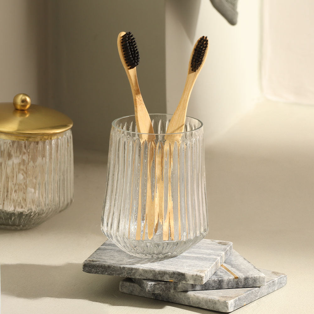 Ribbed Glass Toothbrush Tumbler - Clear