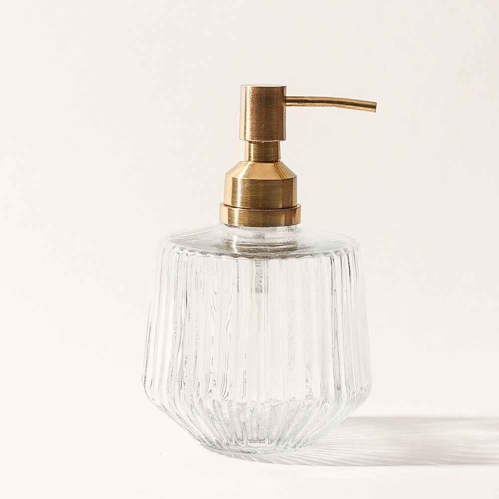 Ribbed Glass and Brass Soap Dispenser - Clear Gold