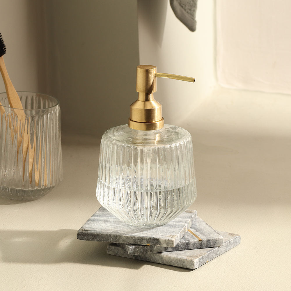 Ribbed Glass and Brass Soap Dispenser - Clear Gold