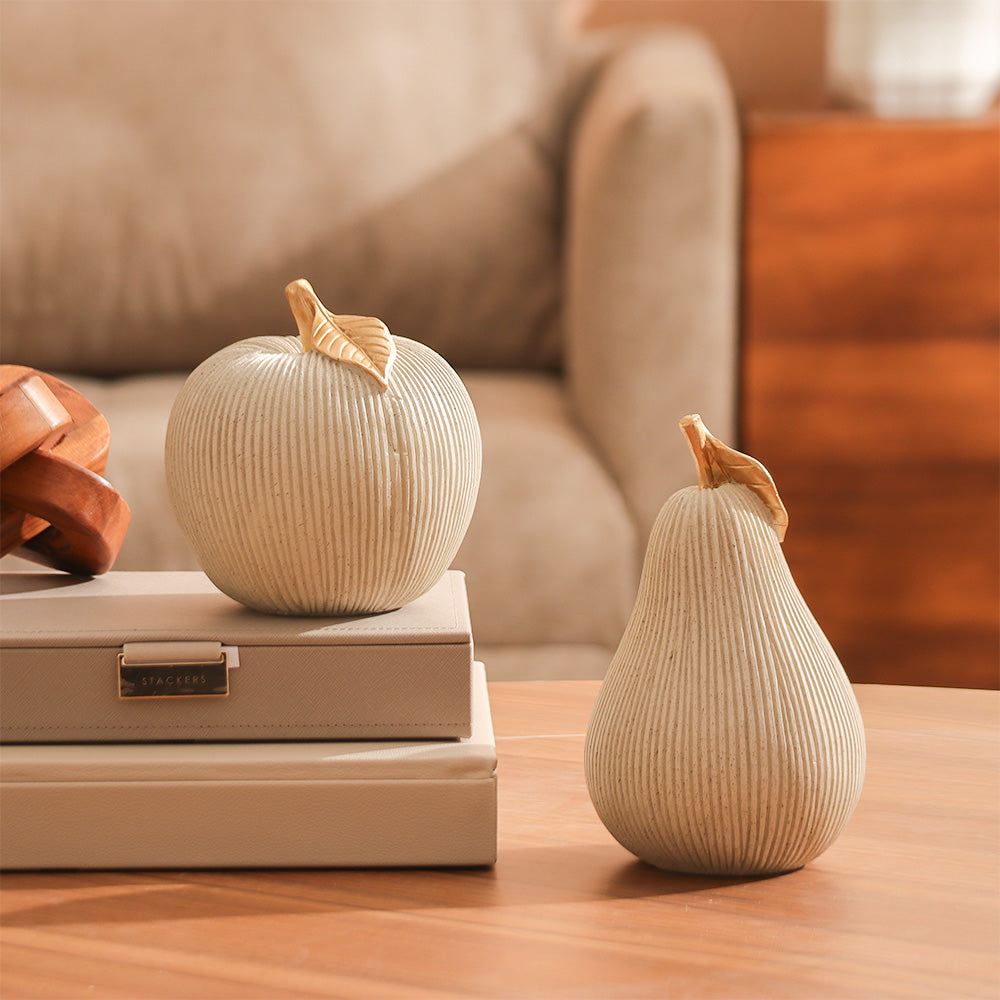 Ribbed Apple Sculpture - Grey & Rose Gold