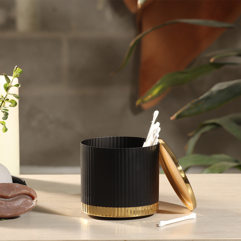 Ribbed Storage Jar with Lid - Black Gold