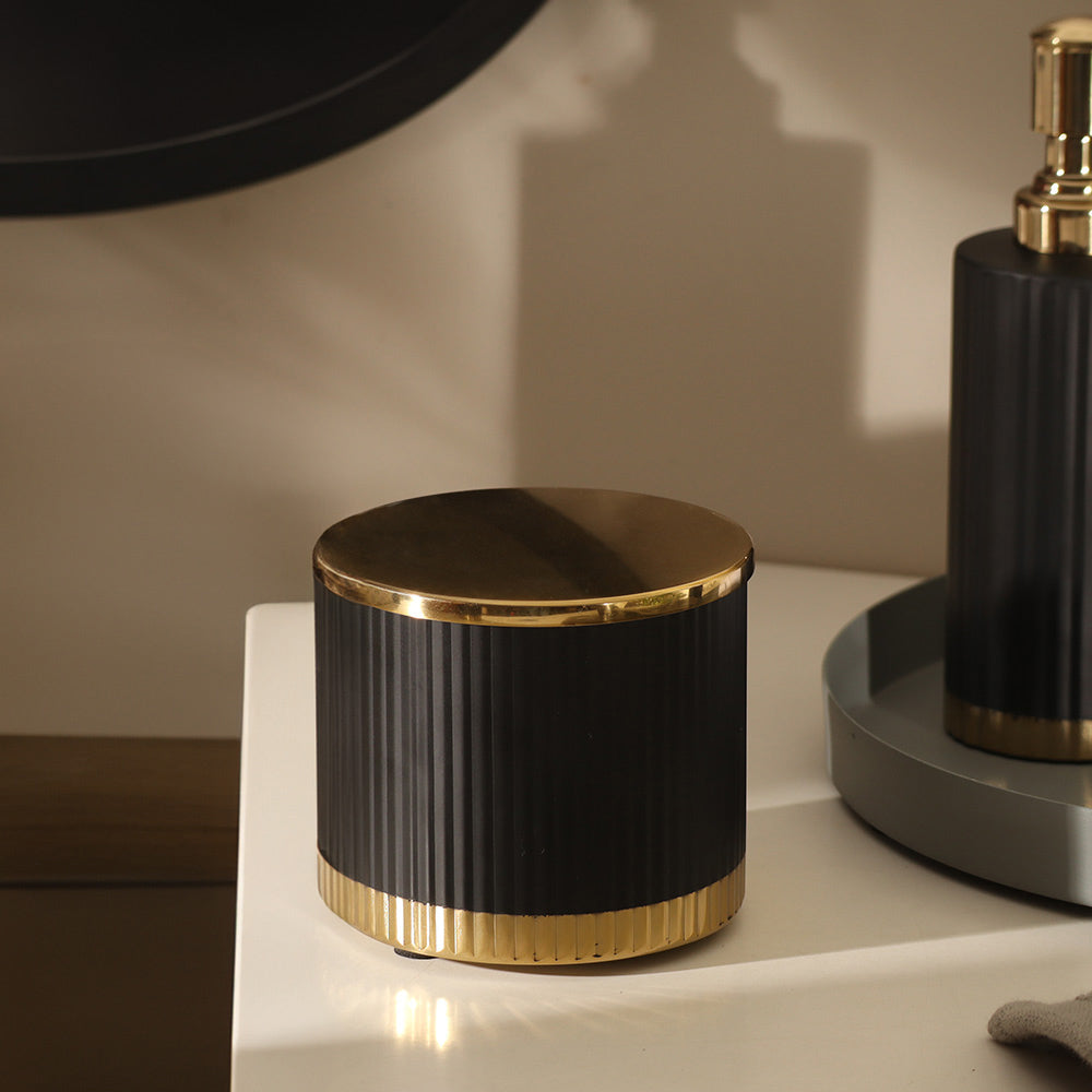 Ribbed Storage Jar with Lid - Black Gold