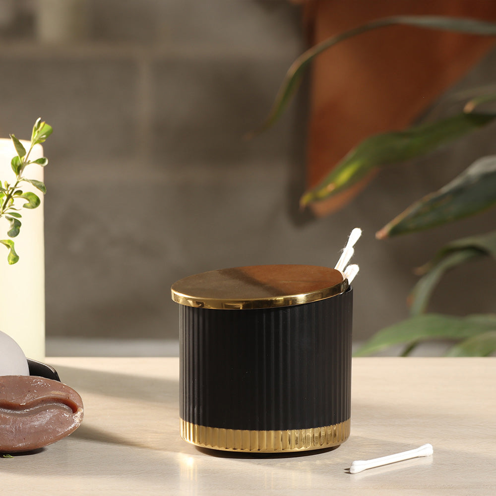 Ribbed Storage Jar with Lid - Black Gold