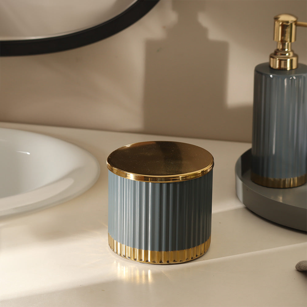 Ribbed Storage Jar with Lid - Grey Gold