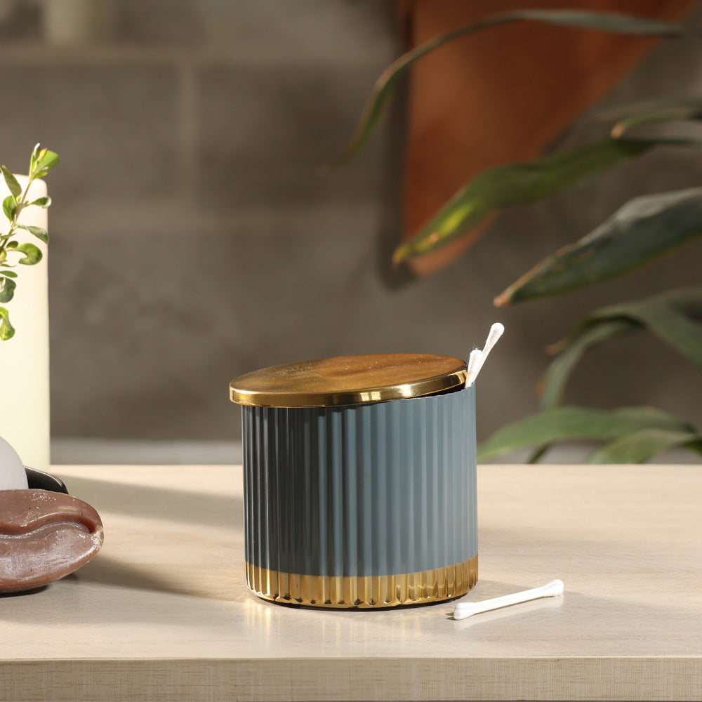 Ribbed Storage Jar with Lid - Grey Gold