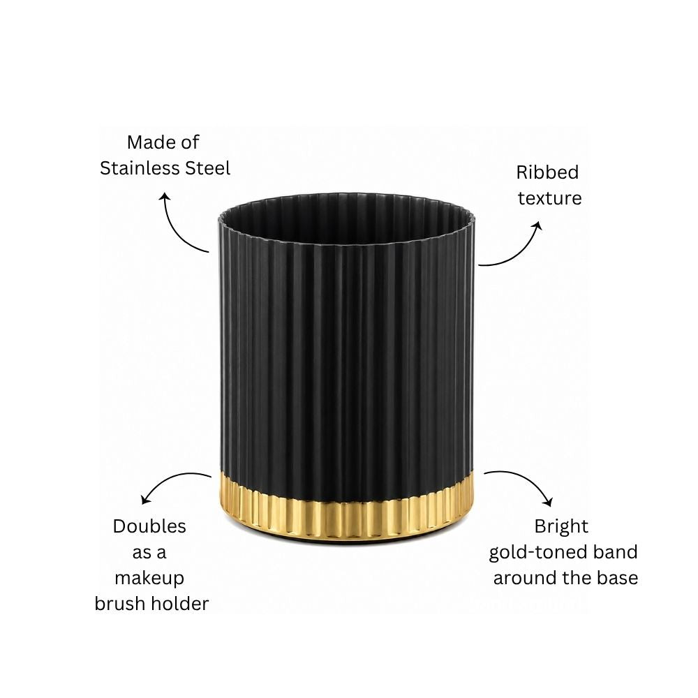 Ribbed Toothbrush Tumbler - Black Gold