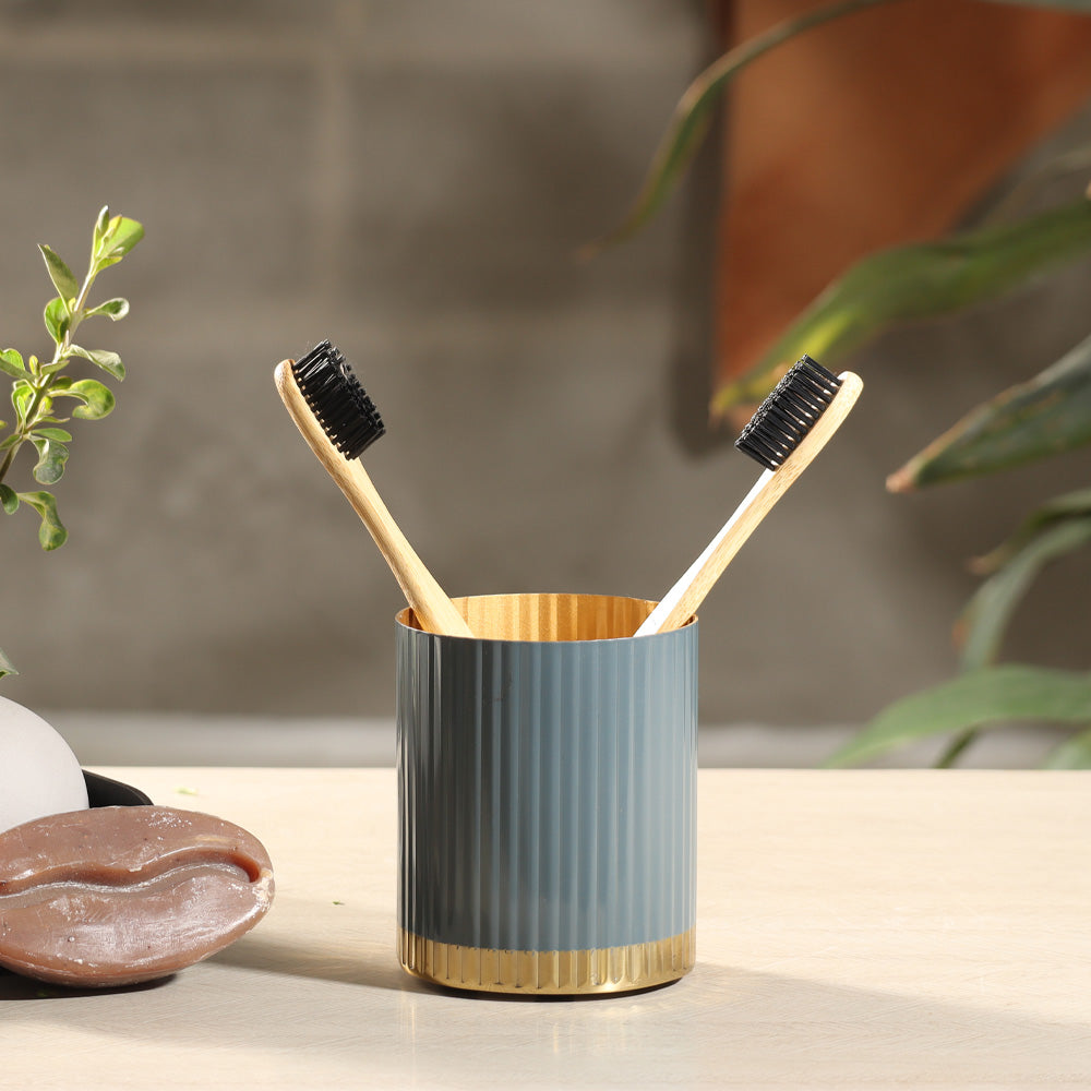 Ribbed Toothbrush Tumbler - Grey Gold
