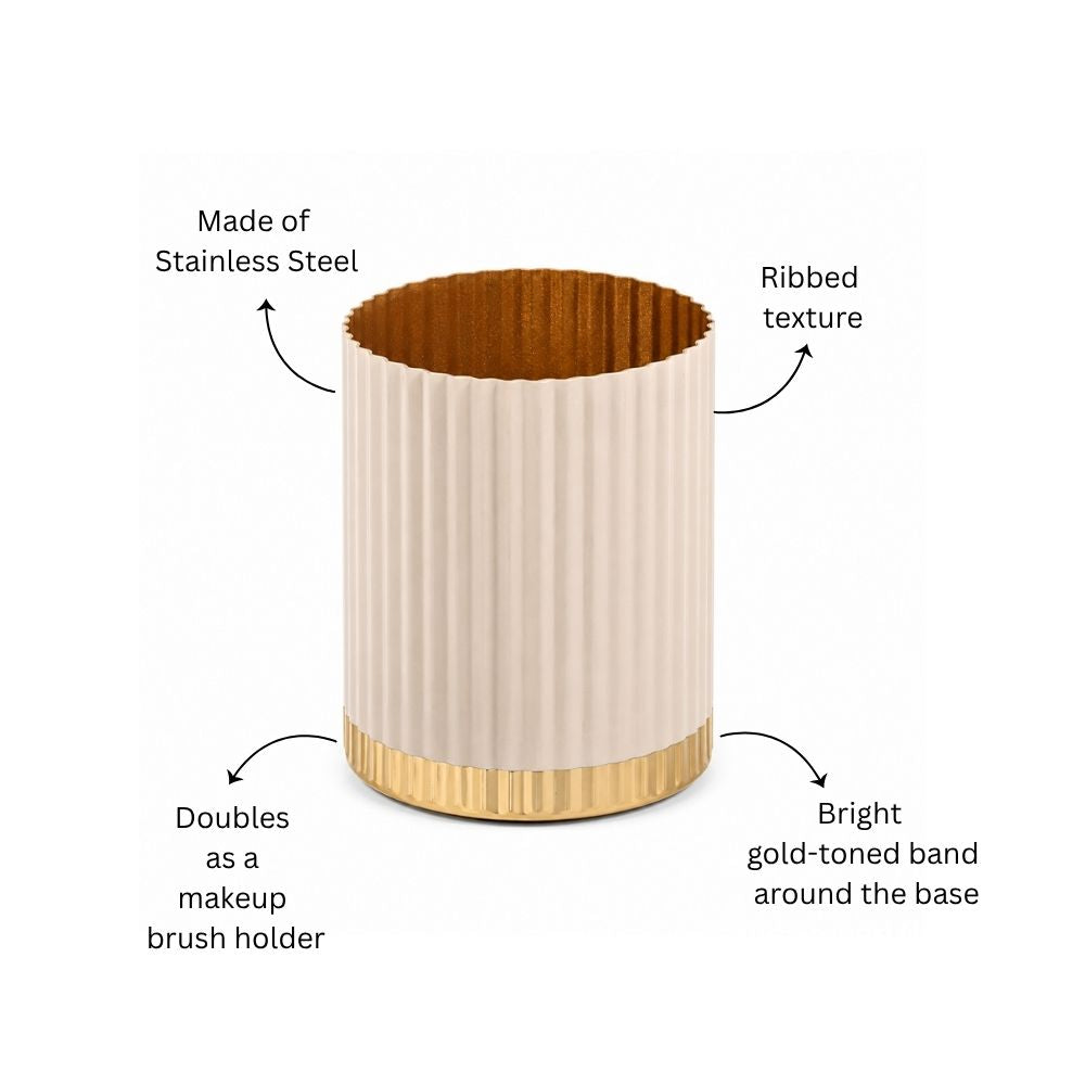 Ribbed Toothbrush Tumbler - Taupe Gold