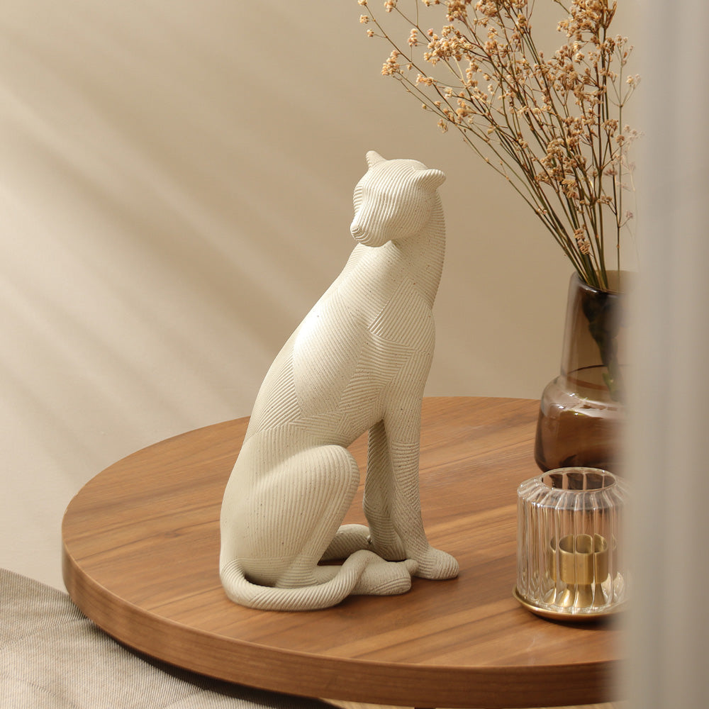 Ribbed Alert Cheetah Sculpture Large - Speckled Grey