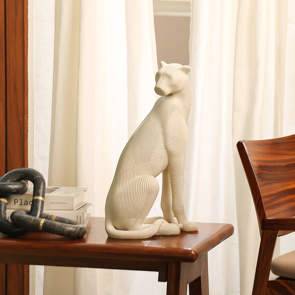 Ribbed Alert Cheetah Sculpture Large - Speckled Grey