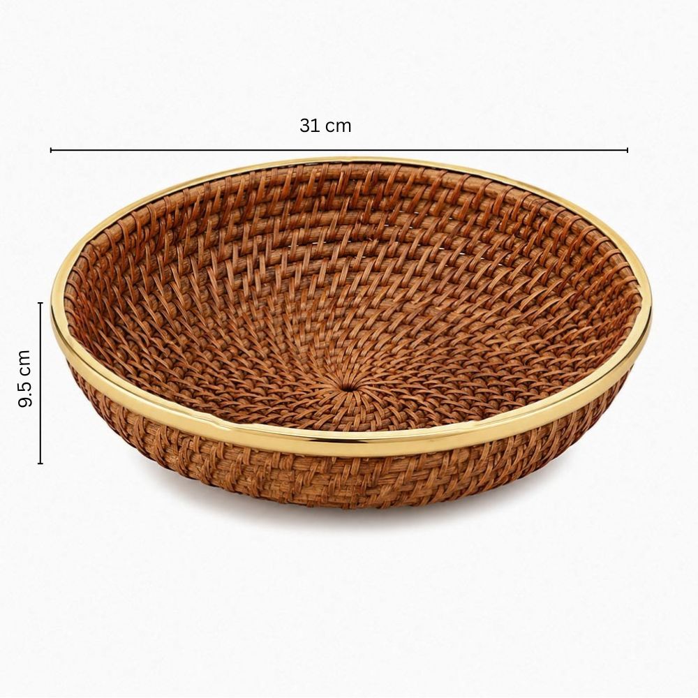 Rifah Rattan & Brass Fruit Basket Large - Brown Gold