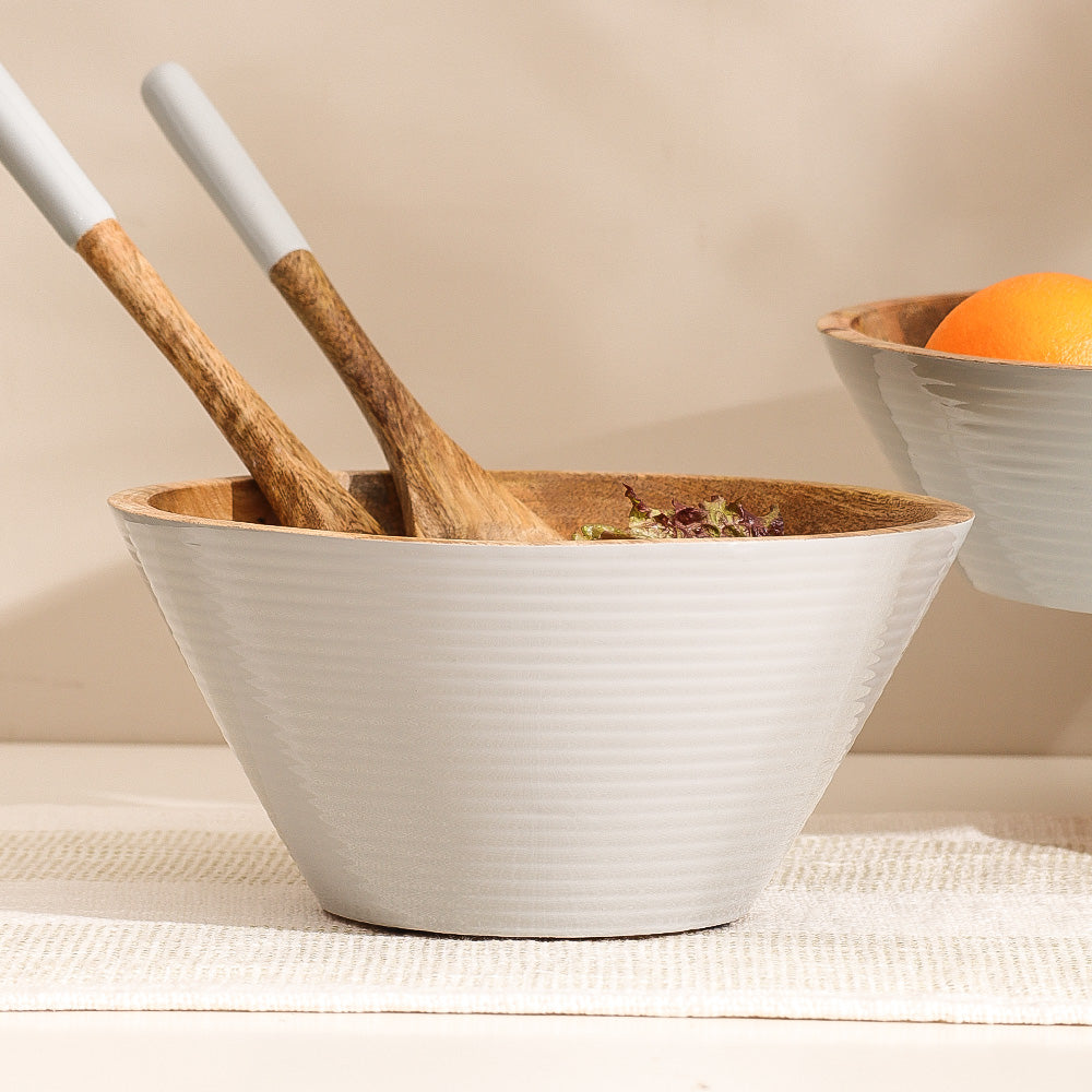 Riko Mango Wood Tapered Ribbed Bowl Large - Periwinkle