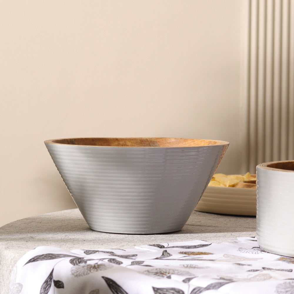 Riko Mango Wood Tapered Ribbed Bowl Large - Periwinkle