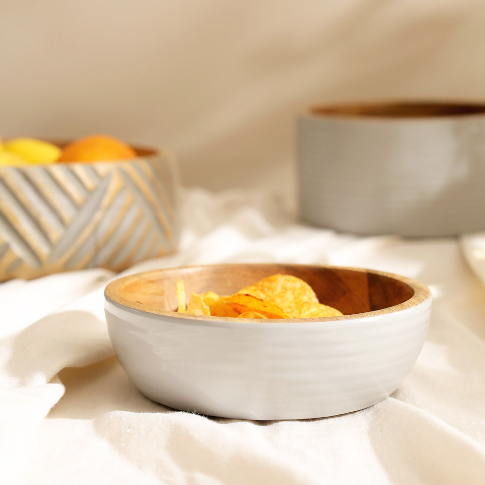 Riko Mango Wood Ribbed Bowls, Set of 2 - Periwinkle