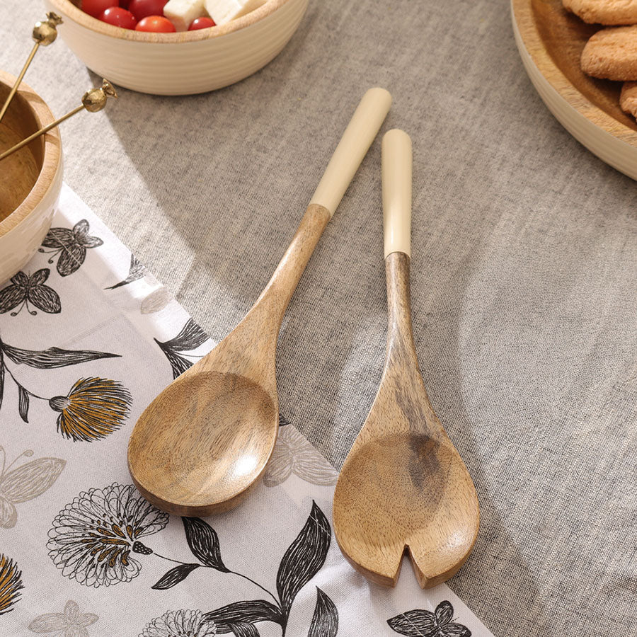 Riko Mango Wood Serving Set - Cream