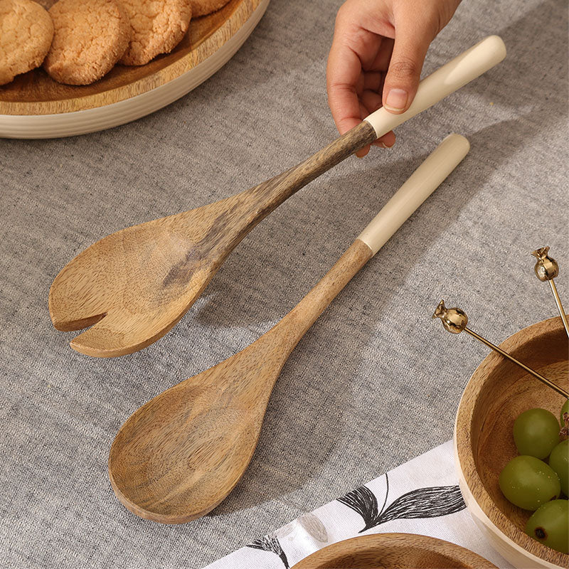 Riko Mango Wood Serving Set - Cream