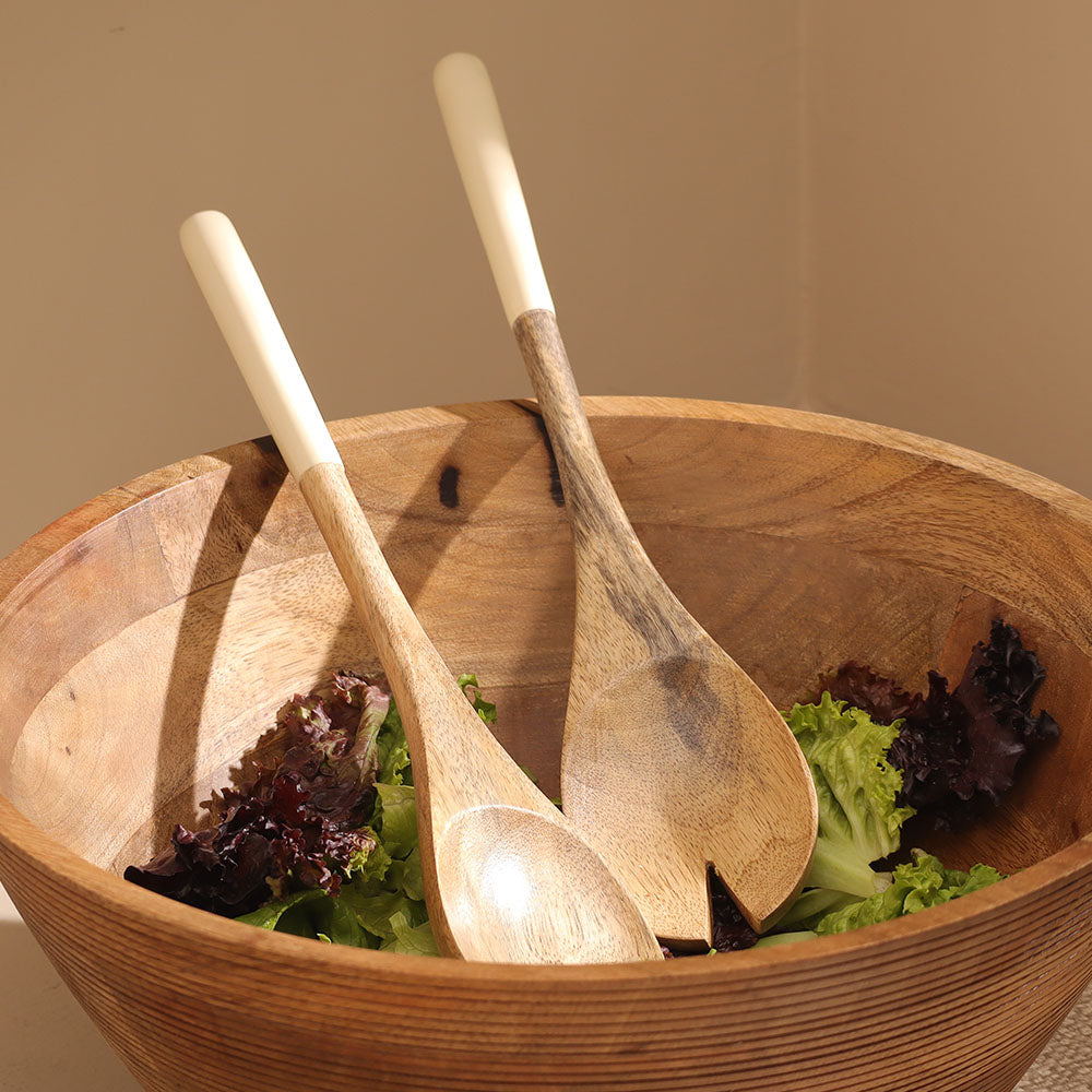 Riko Mango Wood Serving Set - Cream