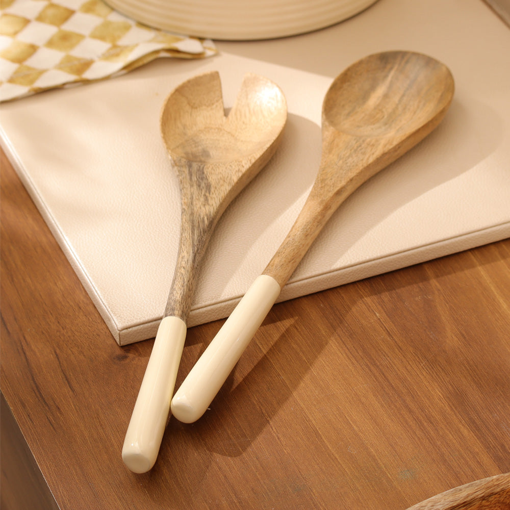 Riko Mango Wood Serving Set - Cream