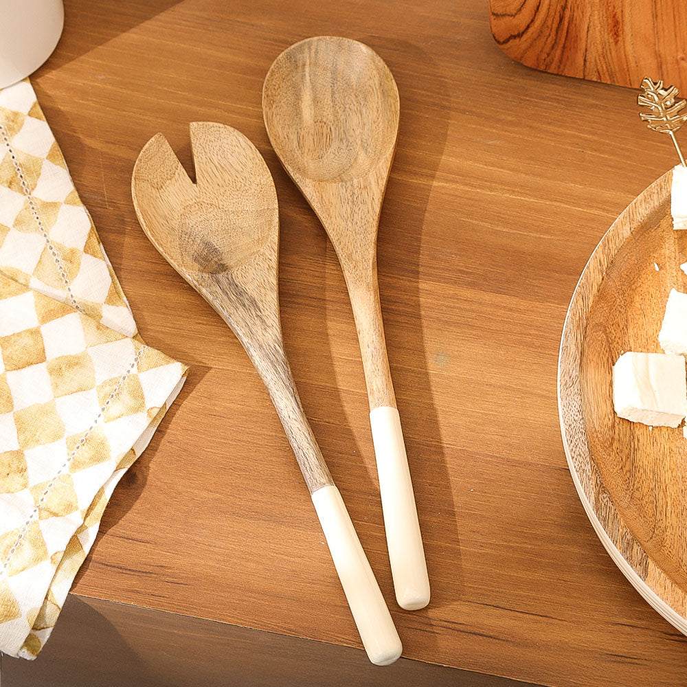 Riko Mango Wood Serving Set - Cream
