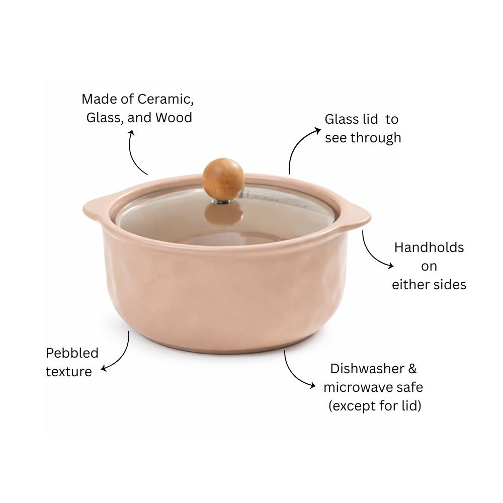 Roja Ceramic Serving Pot with Glass Lid - Pink