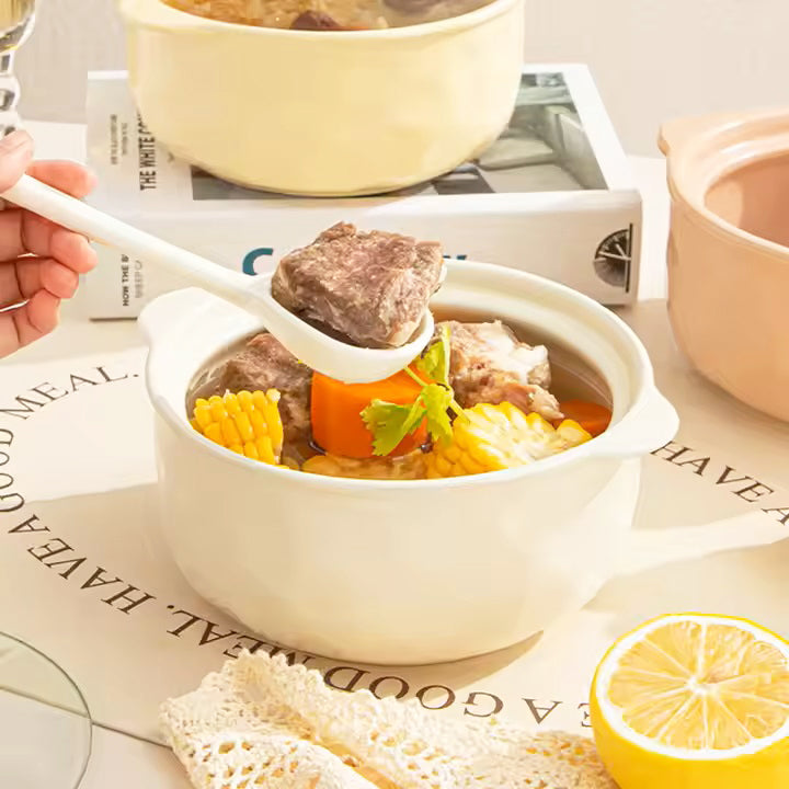 Roja Ceramic Serving Pot with Glass Lid - Ivory