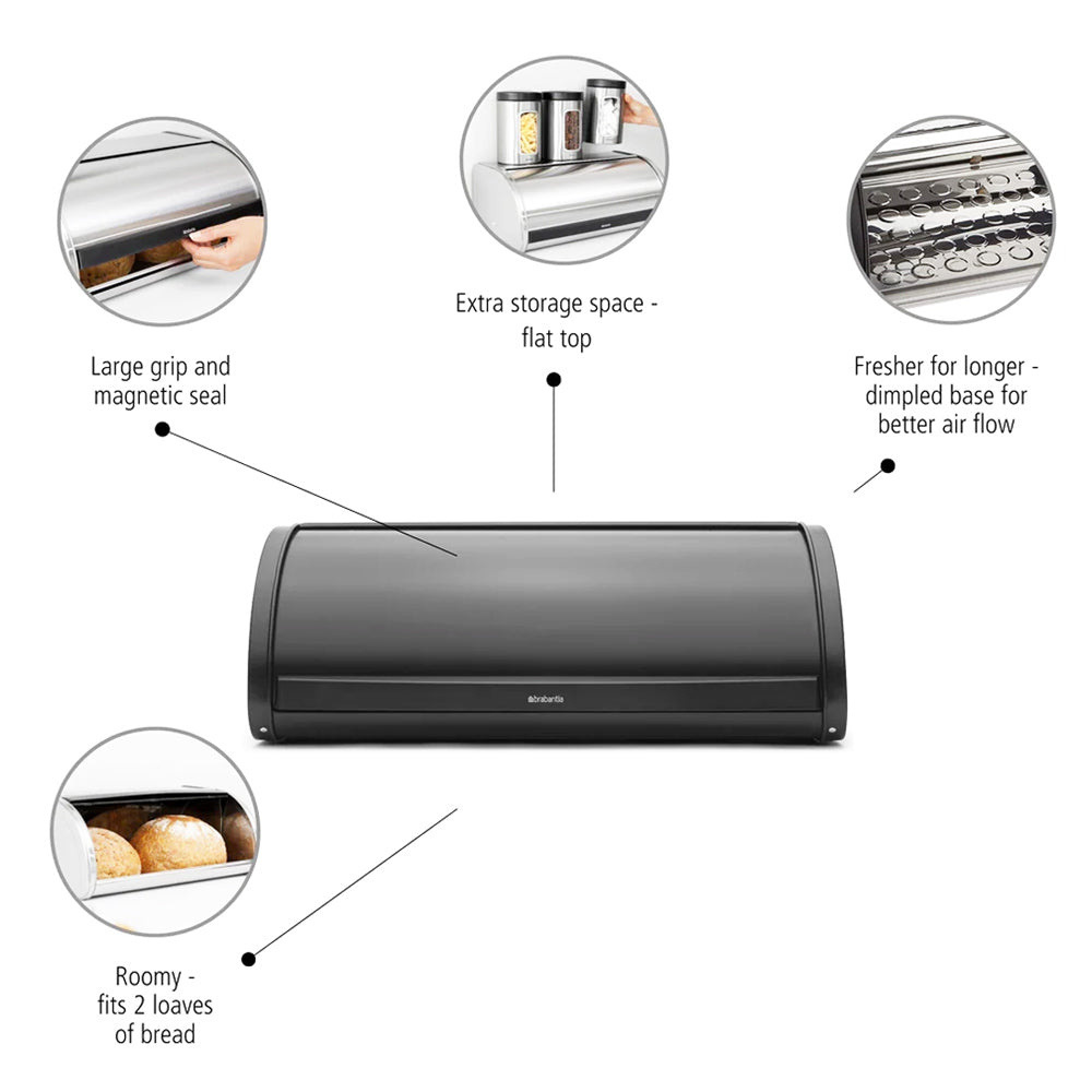 Roll Top Bread Bin Large - Matte Black