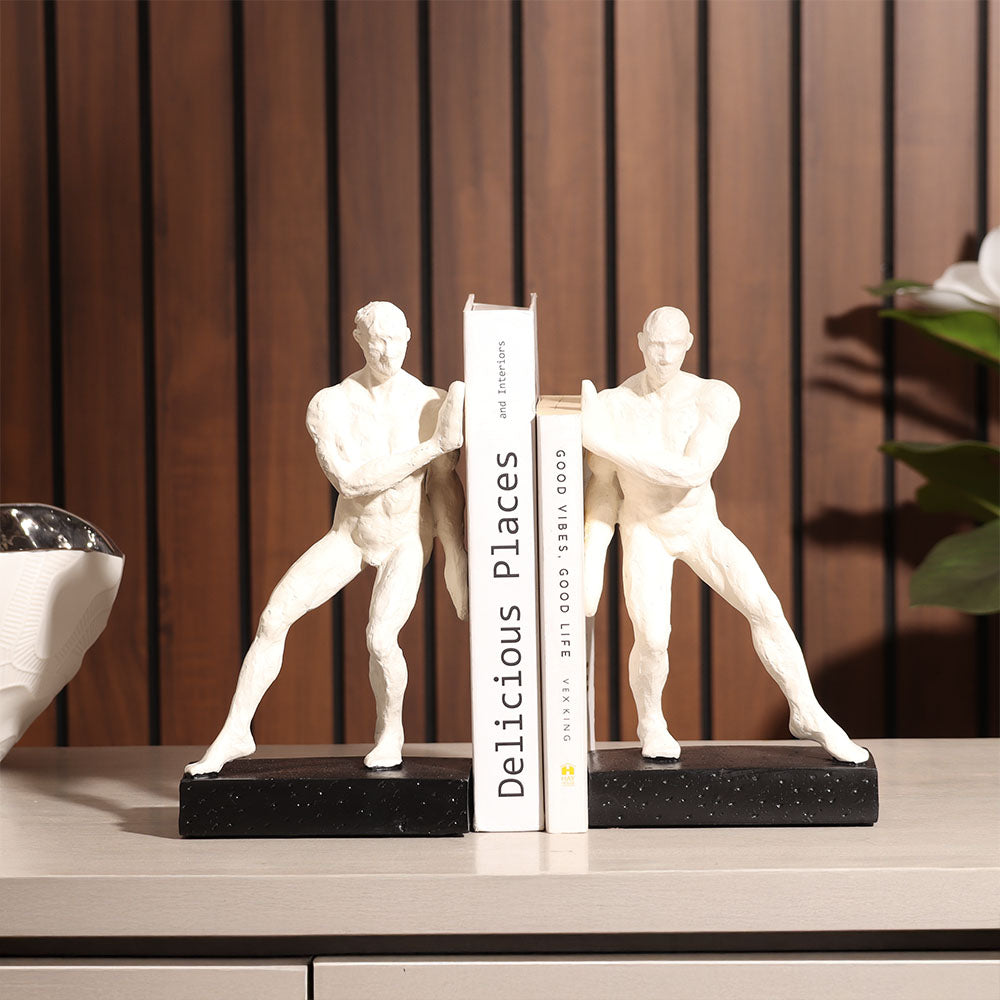 Roman Men Bookends, Set of 2 - White